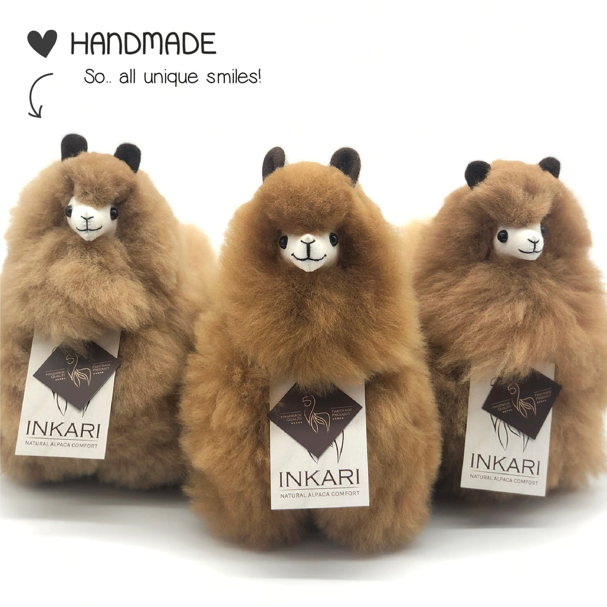 Hazelnut INKARI Natural alpaca stuffed animal — close-up showing soft alpaca wool texture and gentle face
