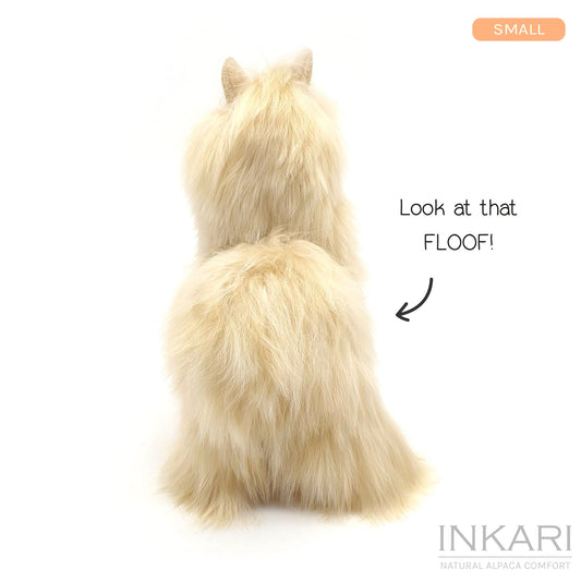 Sahara INKARI Suri Naturals alpakanpehmolelu — pieni 23 cm kokoinen, pehmeää ja pörröistä alpakanvillaa