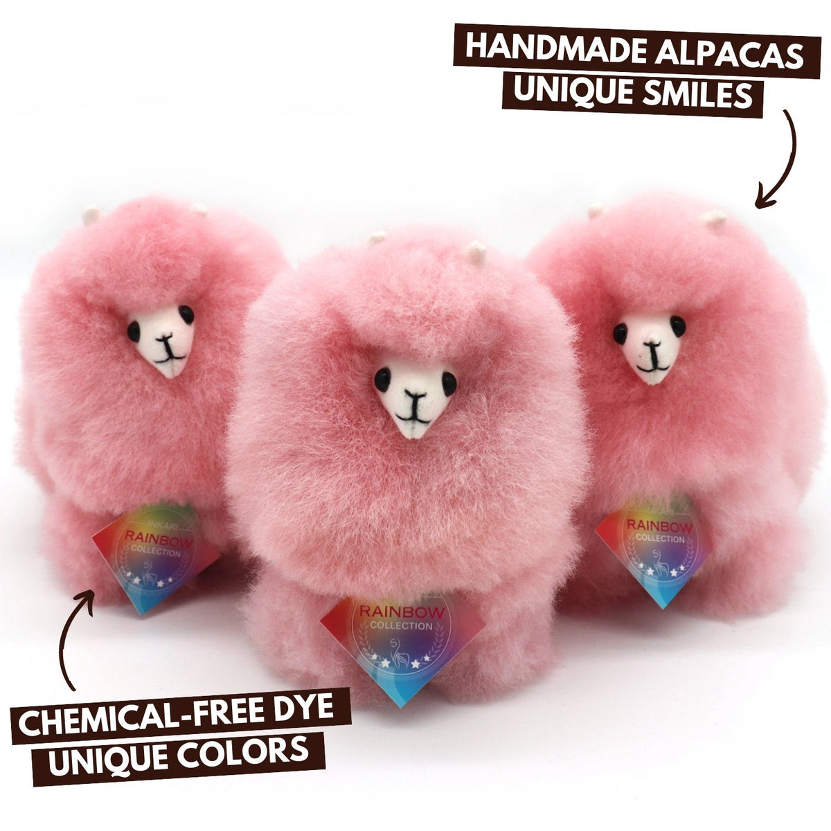 Cotton Candy INKARI Rainbow alpakka-pehmolelu — sivukuva, jossa näkyy pörröinen harja ja luonnollisen villan yksityiskohdat
