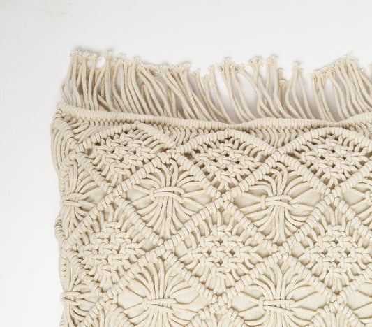 Macrame Fringed Square Cushion Cover | Diamond Mix-RAUHA Crafts-RAUHA Crafts
