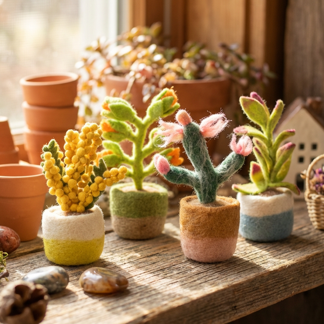 Felt Happy Houseplants Artificial Plant Cactus - handmade felt decoration - 100% wool by Felt So Good