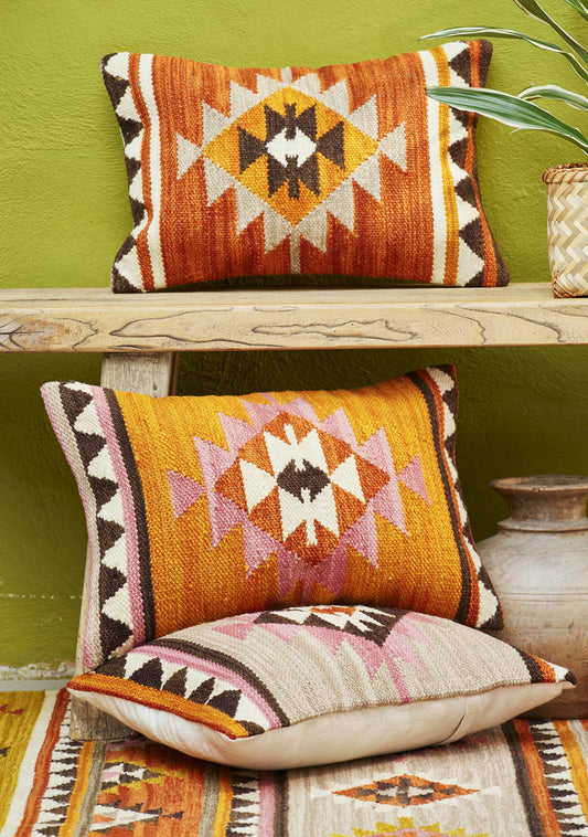 Kunduz Hand loom Kilim Cushion Cover 35x50cm - handmade pillow - 80% wool &amp; 20% cotton by Namaste