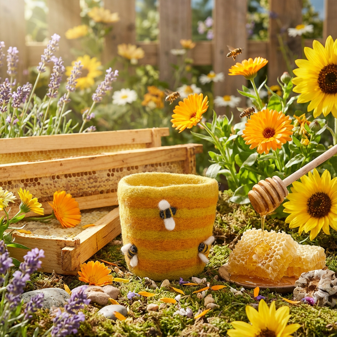 Felt Honey Bee Plant Pot Home Decoration - eco-friendly planter - 100% wool by Felt So Good
