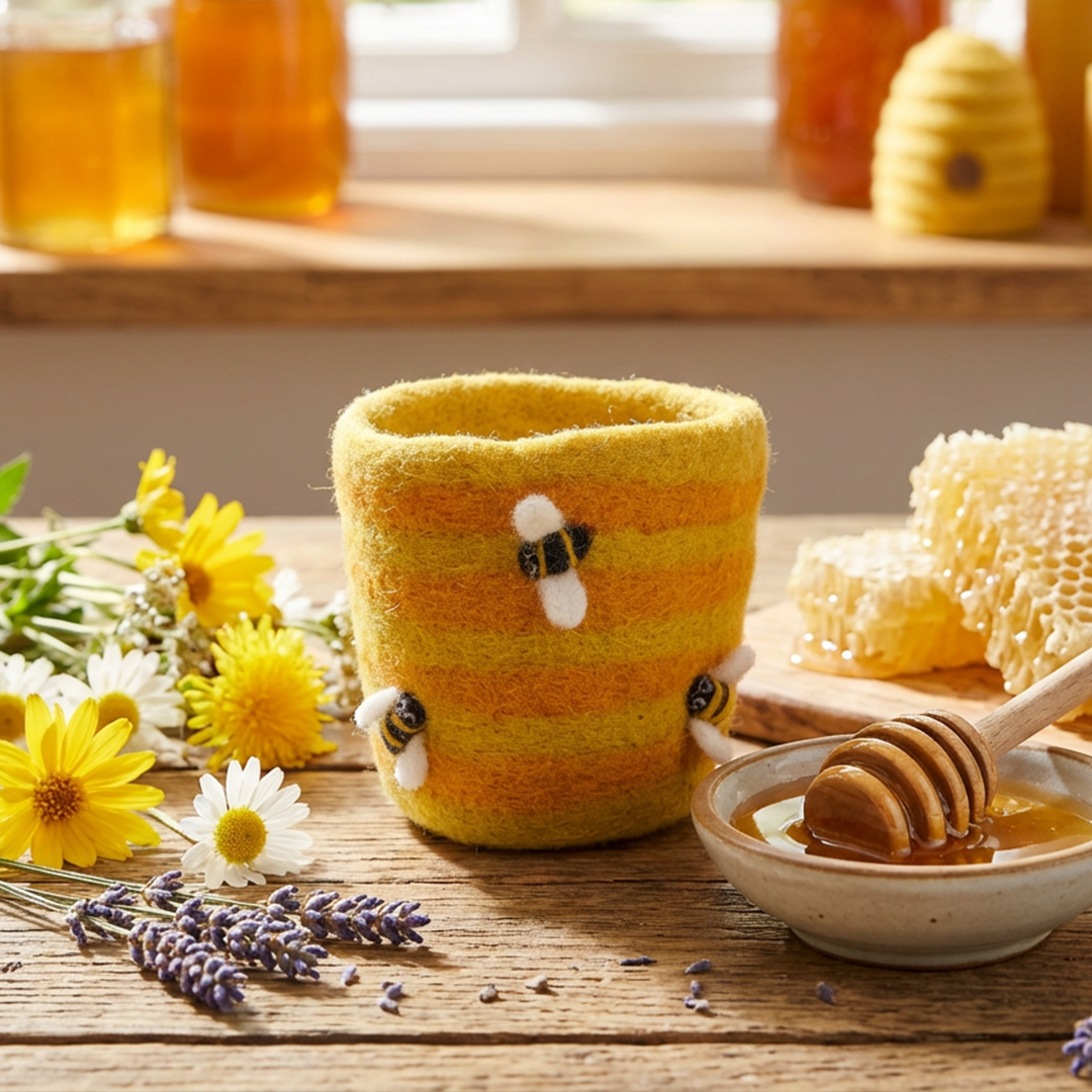 Felt Honey Bee Plant Pot Home Decoration - eco-friendly planter - 100% wool by Felt So Good