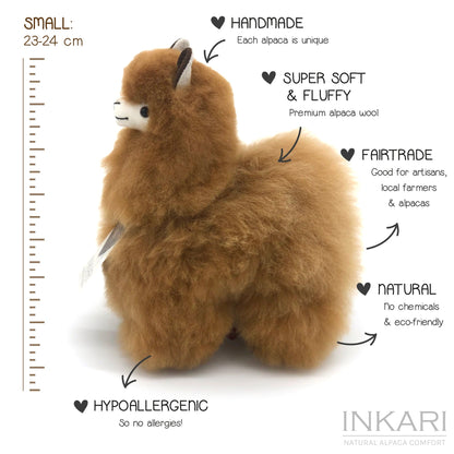 Hazelnut INKARI Natural alpaca stuffed animal — medium 32 cm size, handcrafted in Peru