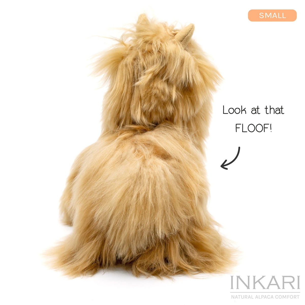 Guld INKARI Suri Naturals alpacka-gosedjur — liten, storlek 23 cm, mjuk, fluffig alpackaull