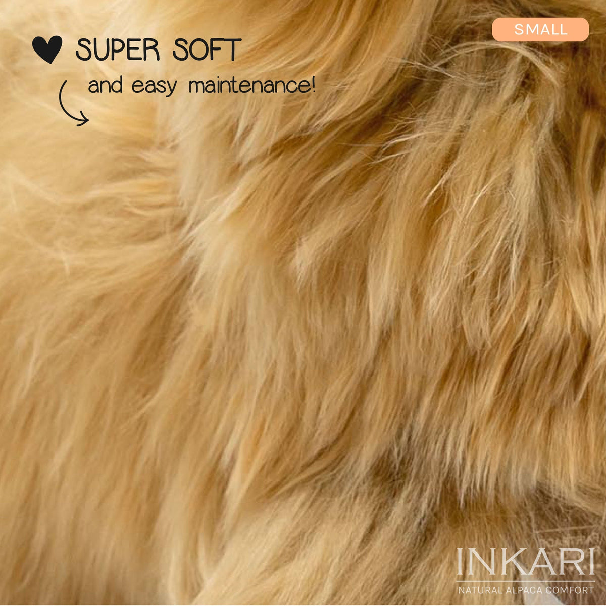 Guld INKARI Suri Naturals alpackagosedjur — medelstor, 32 cm, handgjort i Peru