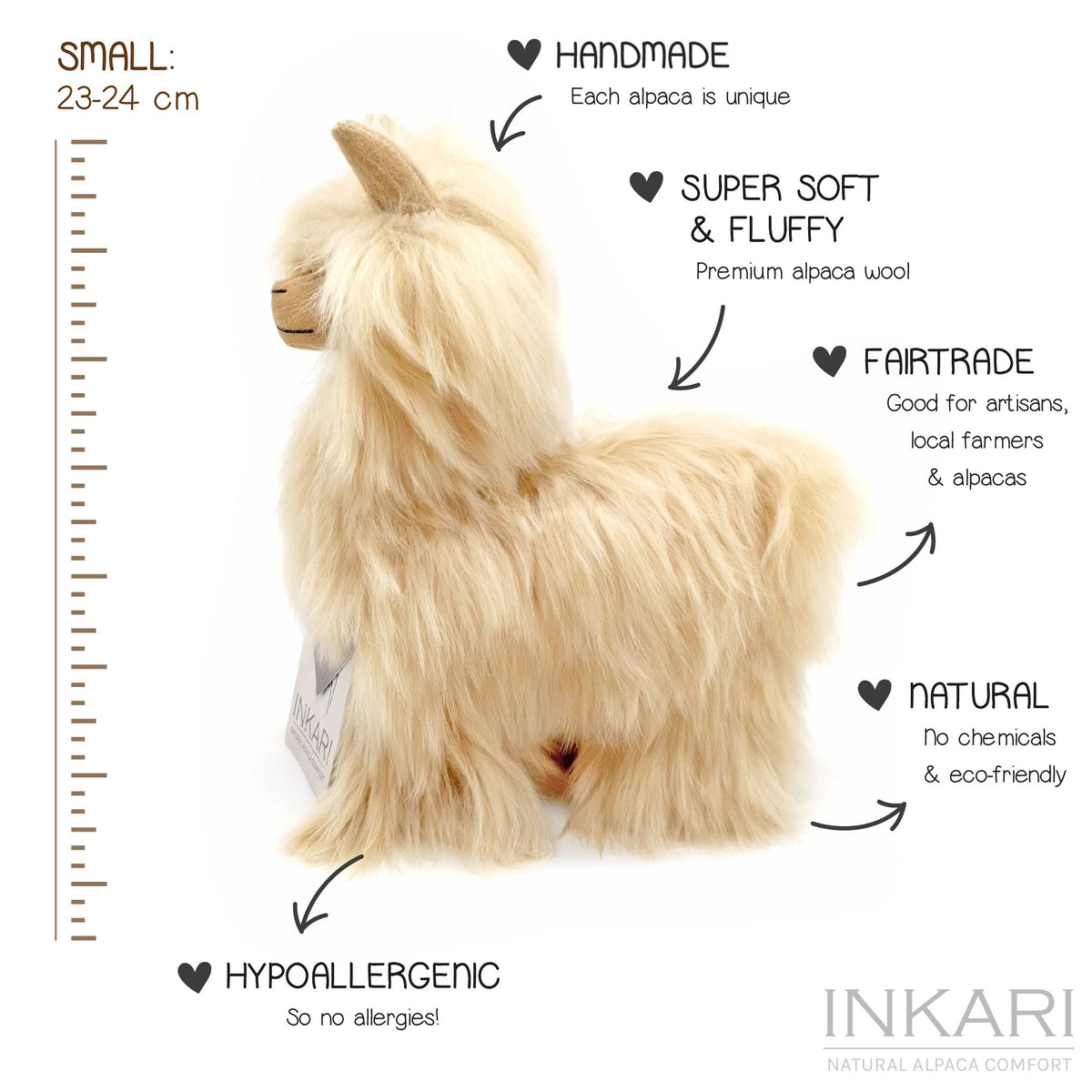Sahara INKARI Suri Naturals alpaca stuffed animal — close-up showing soft alpaca wool texture and gentle face