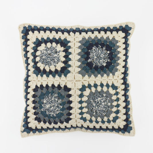 Boho Square Crochet Cushion Cover Indigo