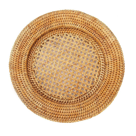 Ruskea rottinki-koristealusta - punottu rottinki-olki lautasalusta-Bali Harvest-RAUHA Crafts