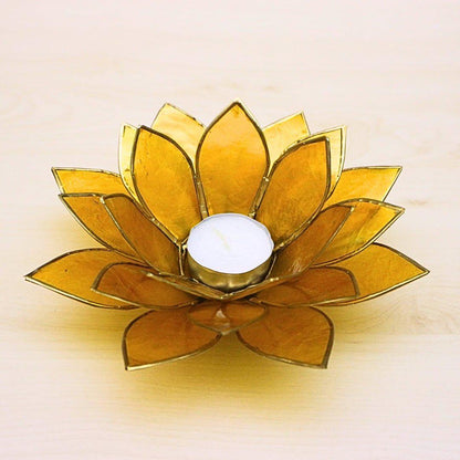 Capiz tuikkukynttilänpidike | Lootus - Suuri - Keltainen-RAUHA Crafts-RAUHA Crafts