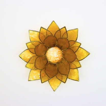 Capiz tuikkukynttilänpidike | Lootus - Suuri - Keltainen-RAUHA Crafts-RAUHA Crafts