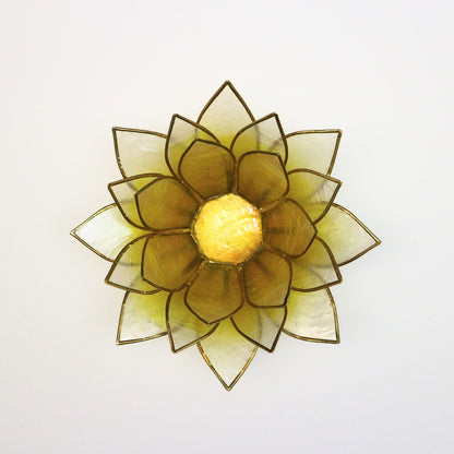 Capiz Tealight Candle Holder | Lotus - Large - Yellow/Natural-RAUHA Crafts-RAUHA Crafts