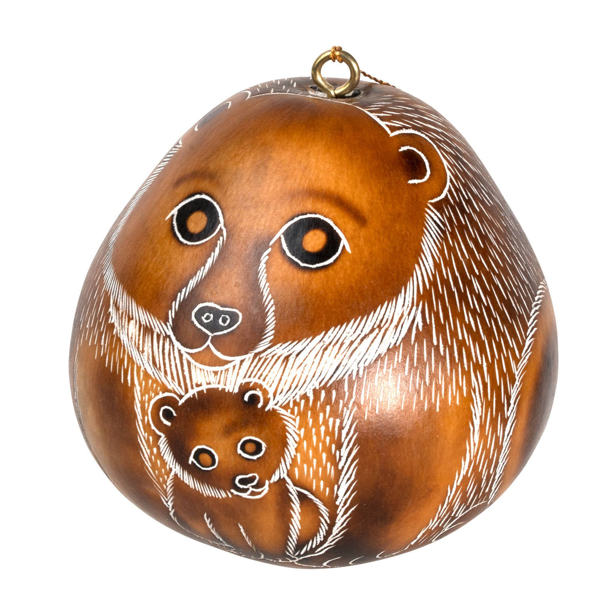 Kalebassprydnad | Björnmamma & unge-Lucuma Designs-RAUHA Crafts