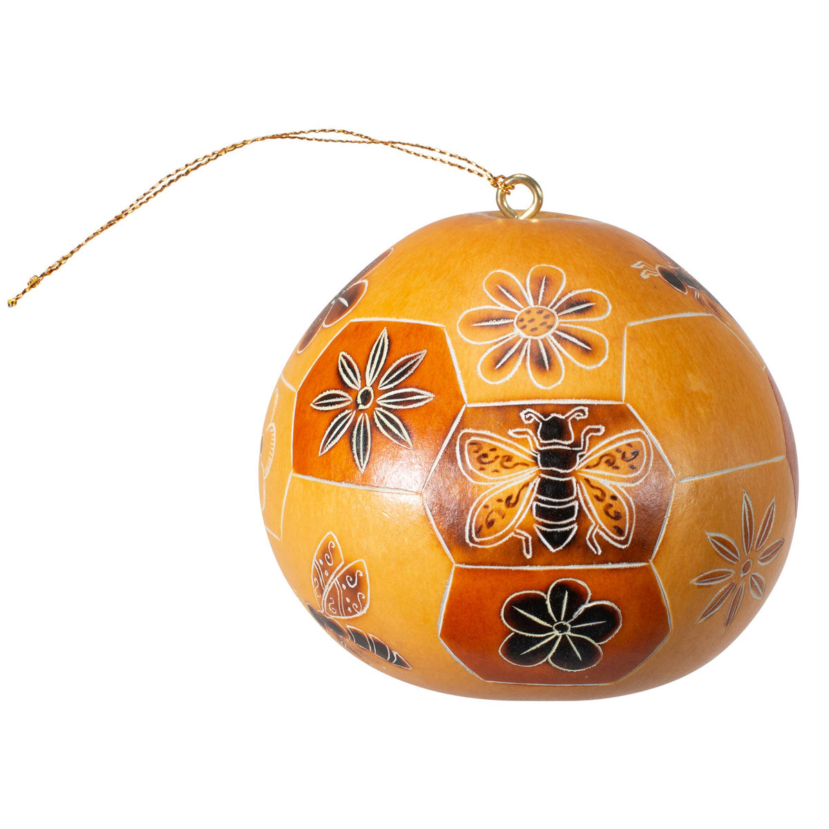 Liten Bee Doodle-kalebass med guldsnöre för upphängning