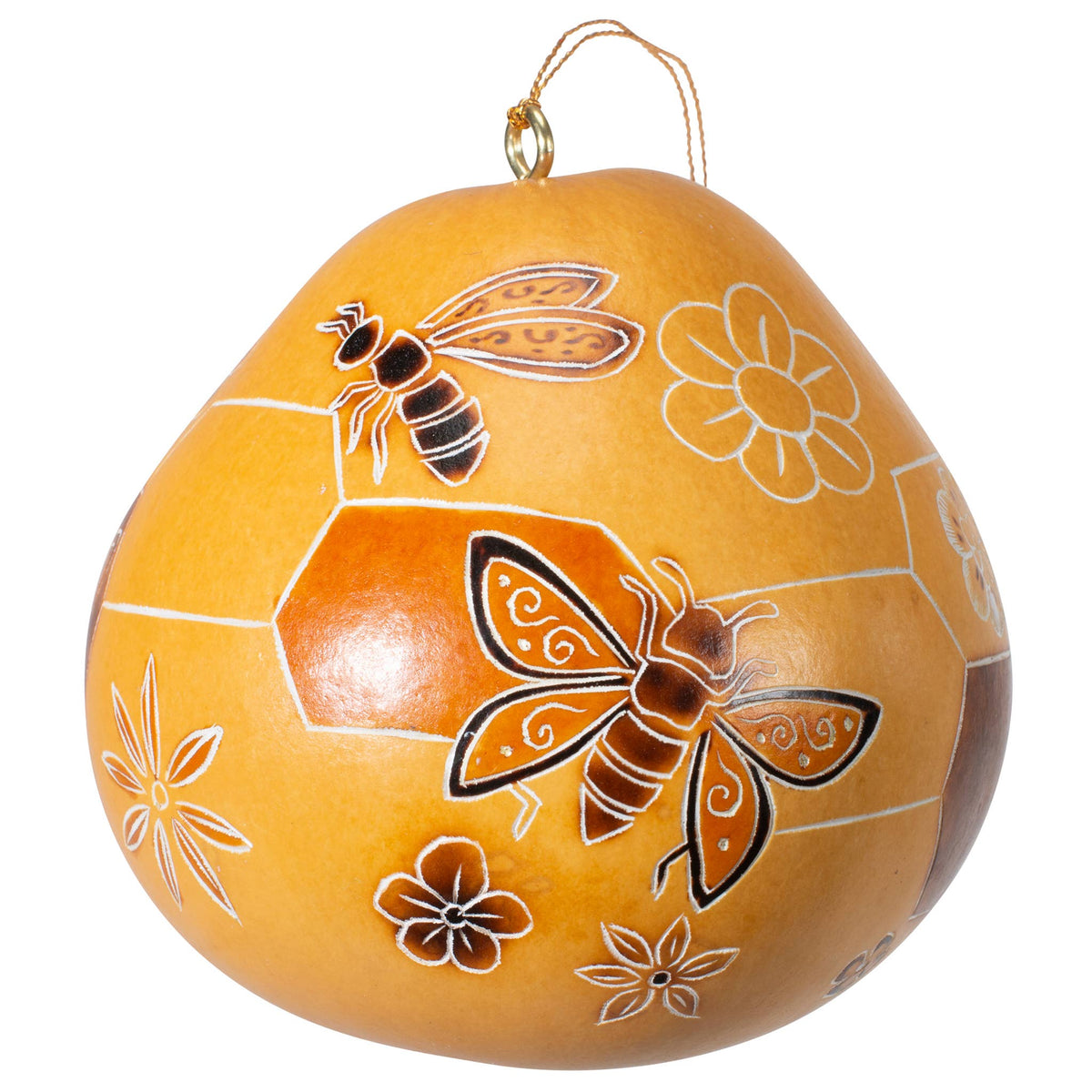 Bee Doodle-kalebassdekoration med bin och vaxkakemönster