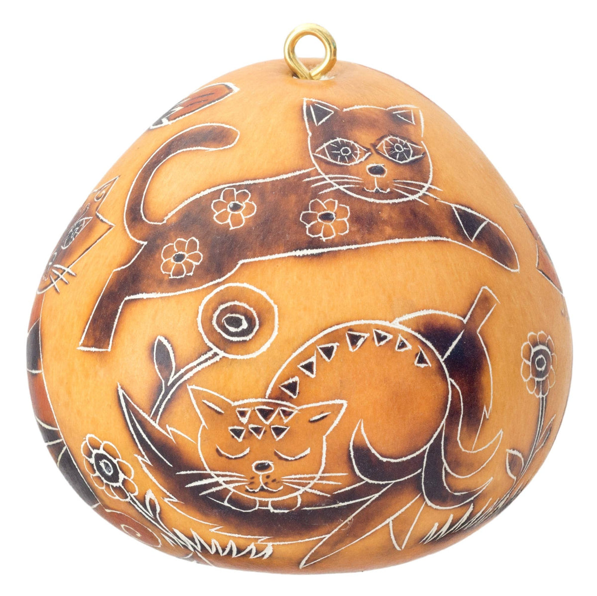 Whimsy Cat-kalebassdekoration med snidade lekfulla katter
