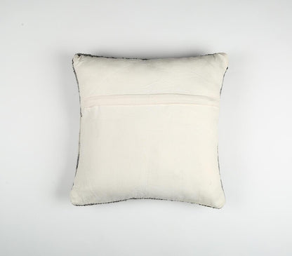 Käsinkudottu harmaa, väriblokilla oleva neliötyynynpäällinen-RAUHA Crafts-RAUHA Crafts