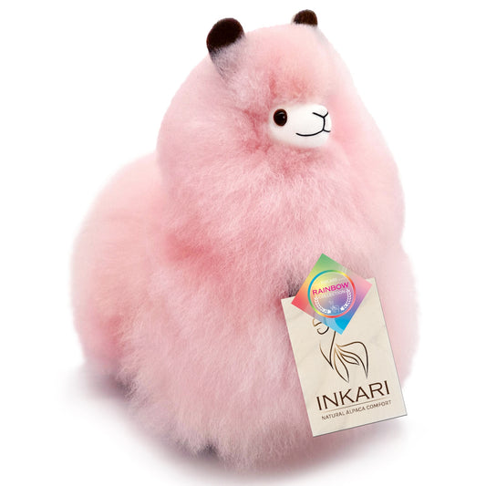 Cotton Candy INKARI Rainbow alpacka-gosedjur — handgjord plysch i alpackaull från Peru, hypoallergen och utan djurförsök