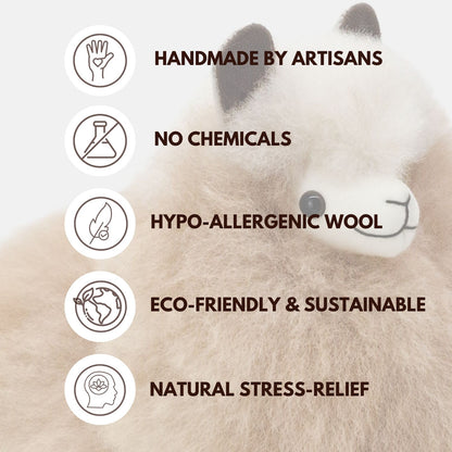 Moccachino INKARI Natural alpaca stuffed animal — lifestyle view in cozy home setting