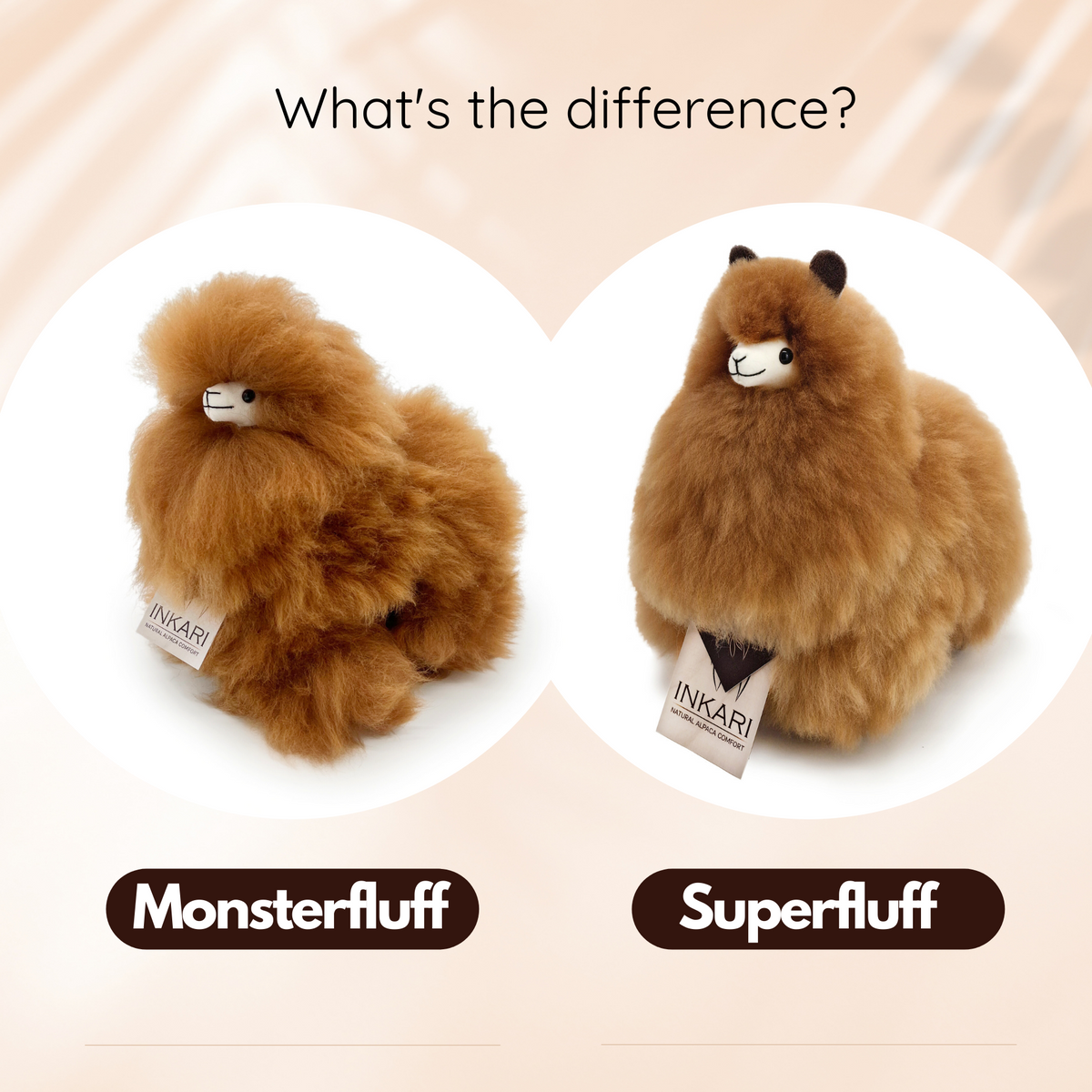Hazelnut INKARI Monsterfluff alpaca stuffed animal — close-up showing soft alpaca wool texture and gentle face