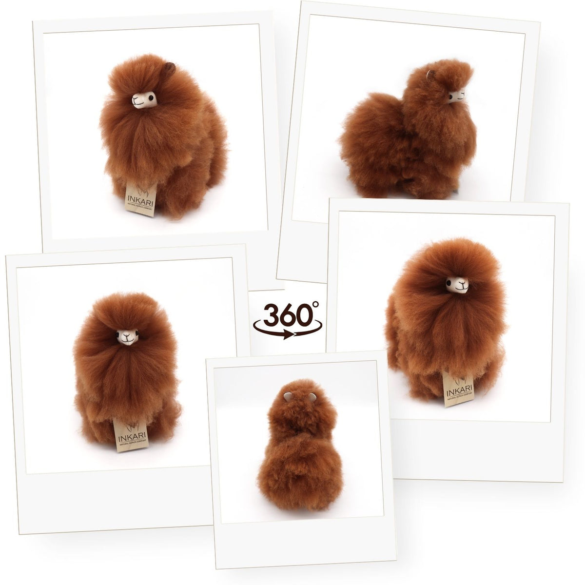 Hazelnut INKARI Monsterfluff alpaca stuffed animal — small 23 cm size, soft fluffy alpaca wool