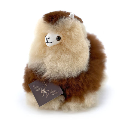 Moccachino INKARI Natural alpaca stuffed animal — side view showing fluffy mane and natural wool detail