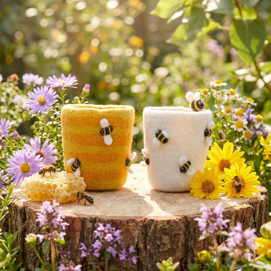 Felt Honey Bee Plant Pot Home Decoration - eco-friendly planter - 100% wool by Felt So Good