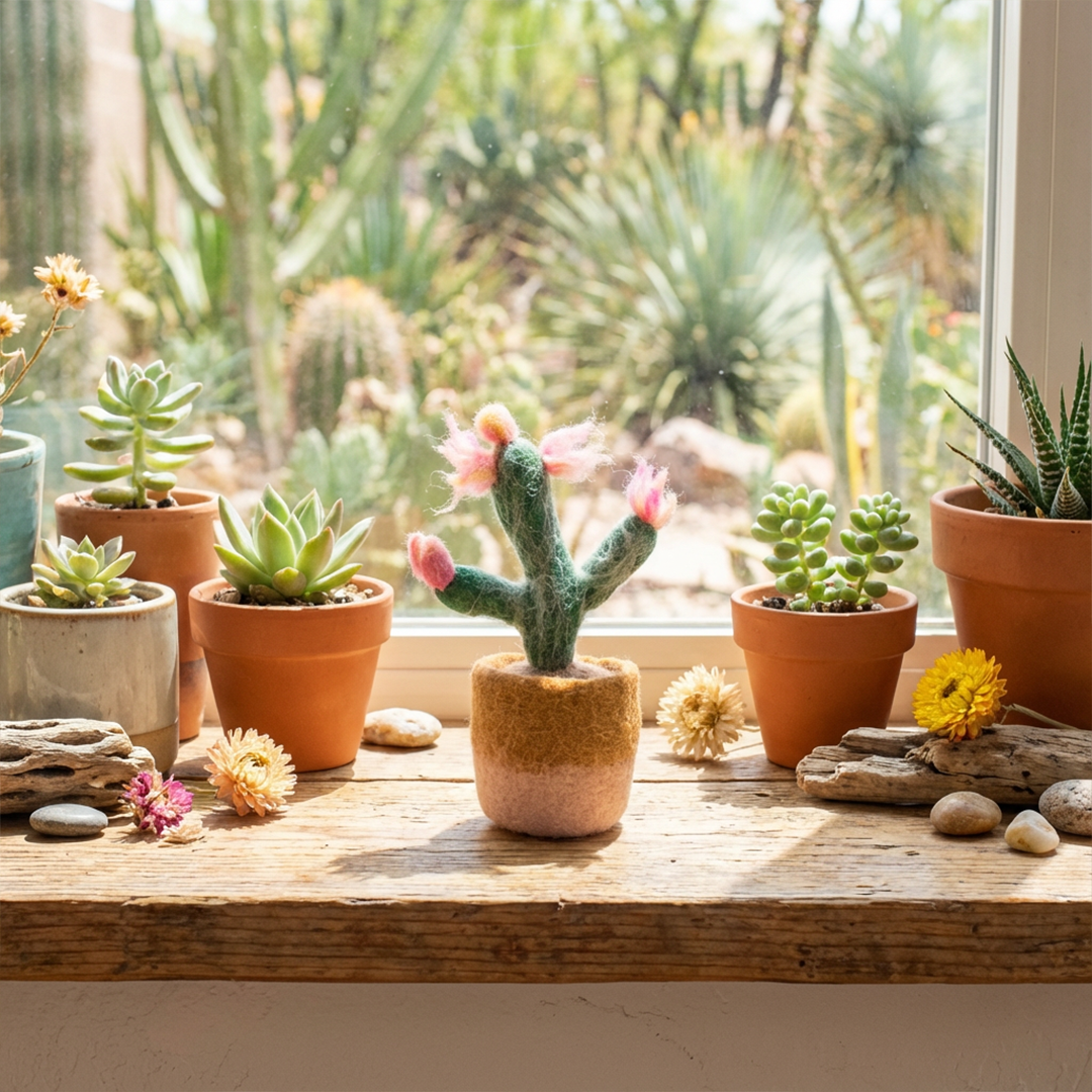 Felt Happy Houseplants Artificial Plant Cactus - handmade felt decoration - 100% wool by Felt So Good