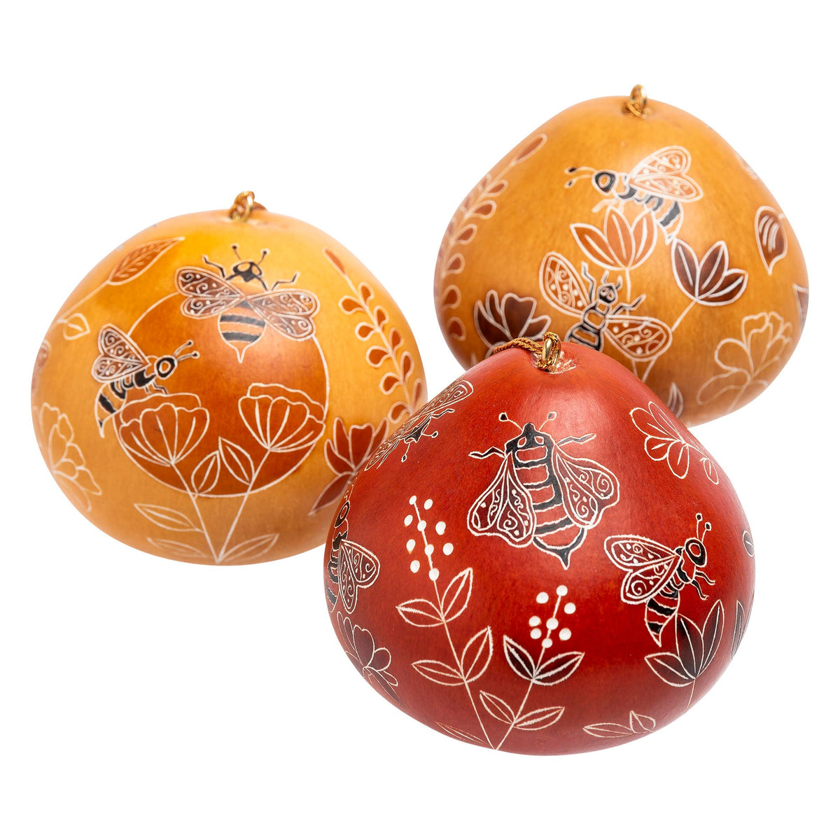 Handmade Gourd Ornament Bees and Wild Flowers by Lucuma Designs
