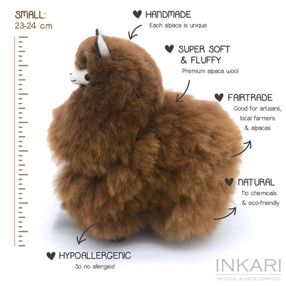 Walnut INKARI Natural alpacka-gosedjur — litet, 23 cm, mjuk, fluffig alpackaull